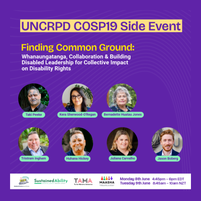 purple background with yellow text describing Finding Common Ground event 